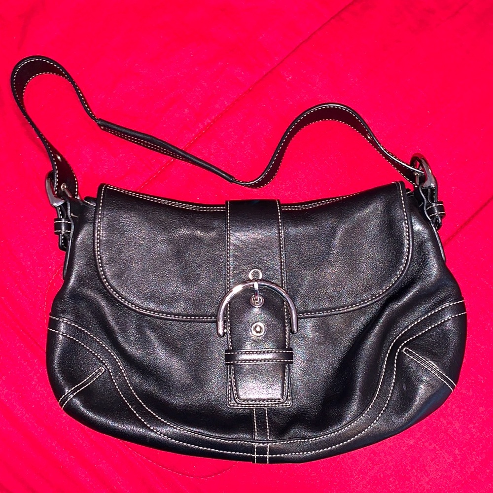 Coach Black Leather Shoulder Bag Silver Hardware